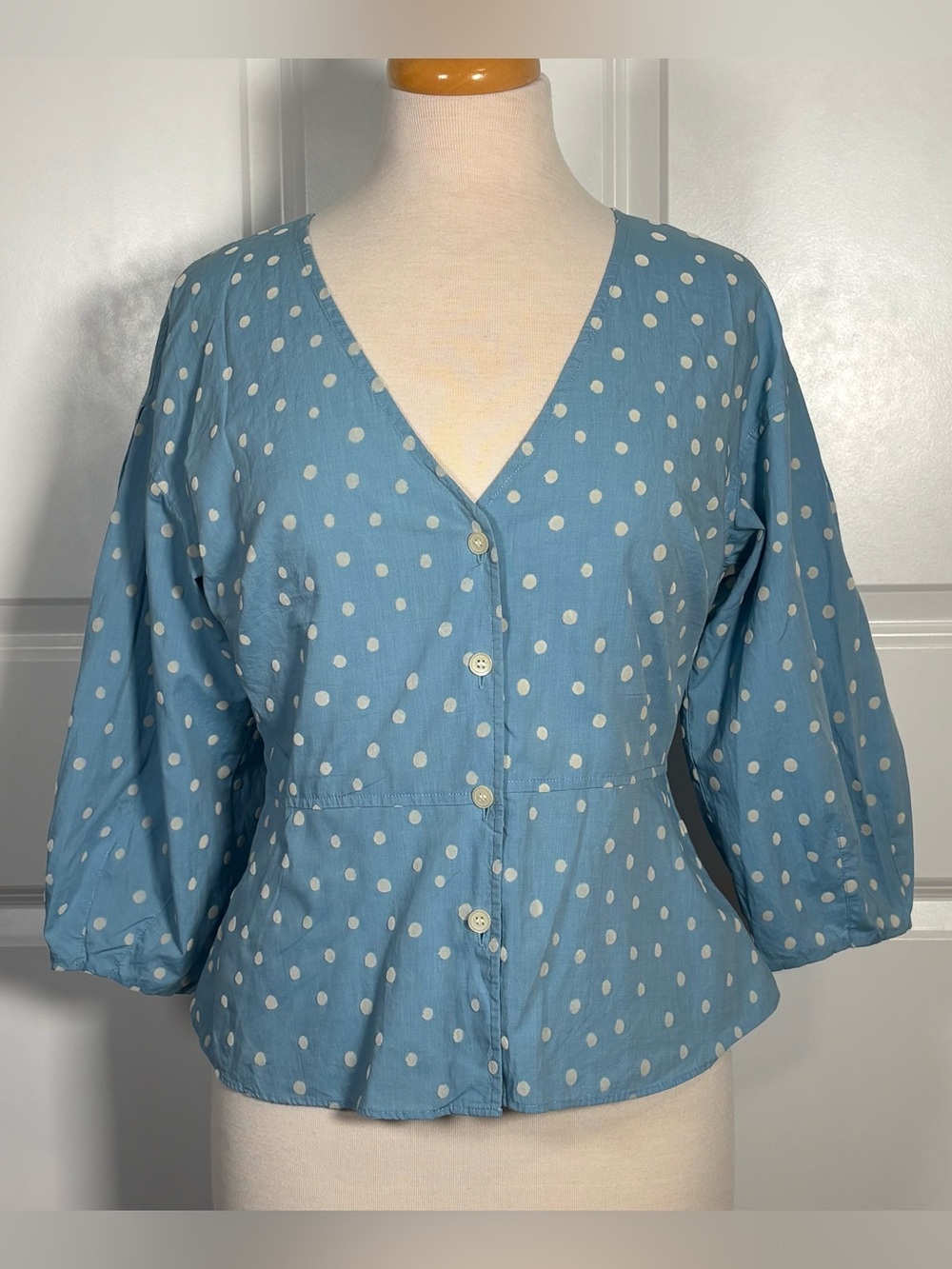 Madewell Light Blue Polka Dot Button-Front Blouse
